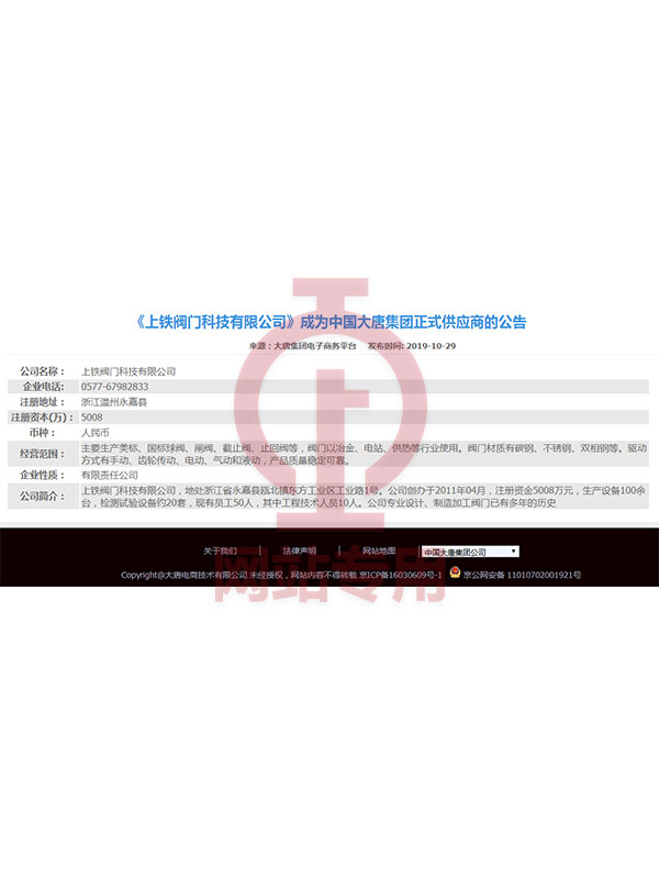 中國(guó)大唐集團(tuán)入網(wǎng)證書